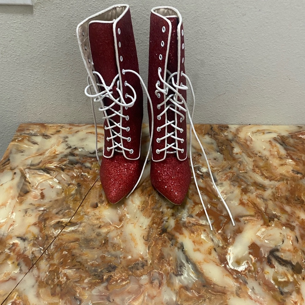 Cape Robbin Red Glitter Lace-Up Women's Boots  new never worn